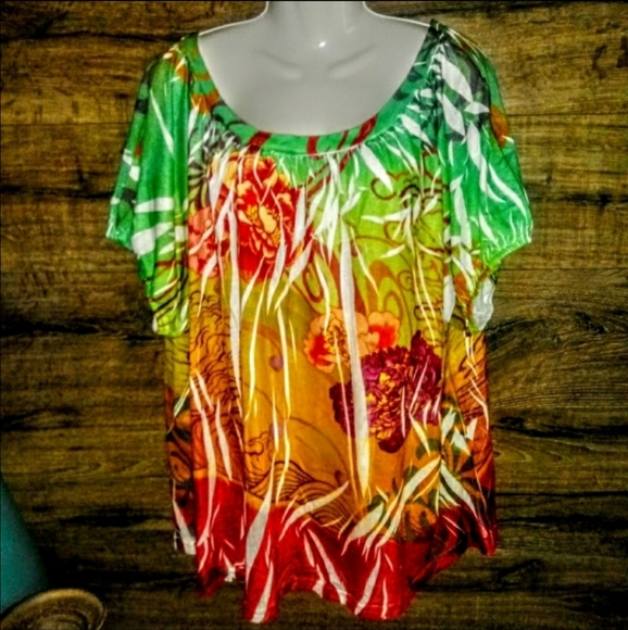 Jane Ashley Top Size 2X Floral Airbrush Print Nwot - Picture 3 of 11